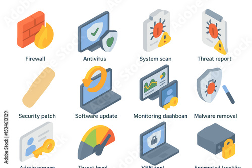 Cybersecurity icons illustrating digital protection concepts in vibrant colors