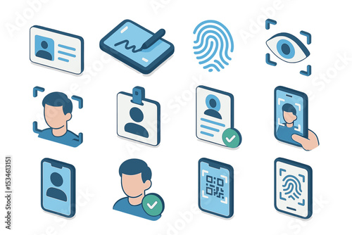 Digital identification icons with face, fingerprint, and document symbols