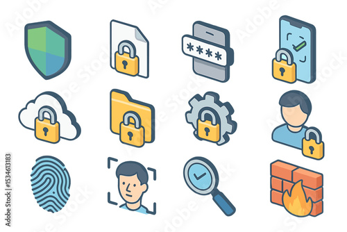 Cybersecurity icons representing data protection and secure technology concepts