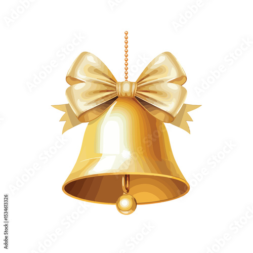 Elegant Merry Christmas Golden Bell with White Pearl EPS Vector Illustration