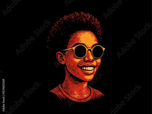 afro hair girl silhouette, afro girl face silhouette, black girl woman wearing sunglasses, girl smiling, juneteenth vector