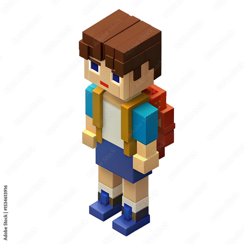 Naklejka premium School-Going Kid with Backpack – Education and Childhood 3D Illustration on Pure White Background