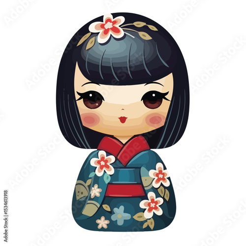 Traditional Japanese Kokeshi Doll Handmade Decorative Vector Illustration