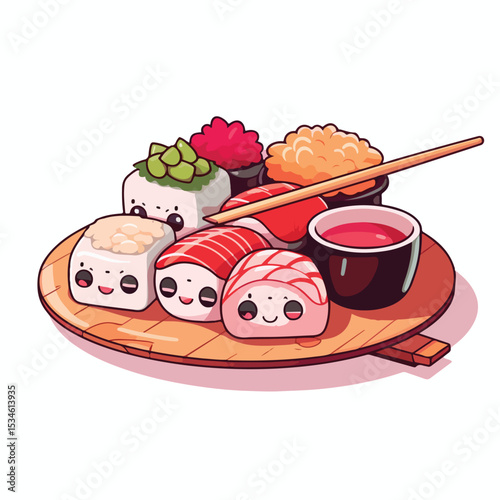 Colorful Kawaii Sushi Japanese Platter for Oriental Food Lovers and Restaurant Menus