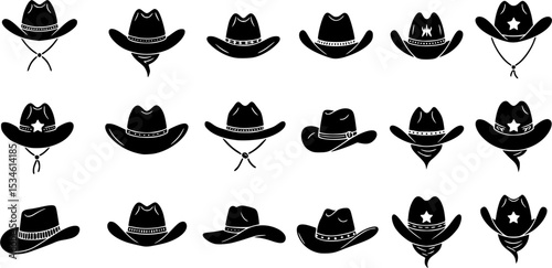 Cowboy hat icon vector set. west illustration sign collection. Texas symbol or logo.
