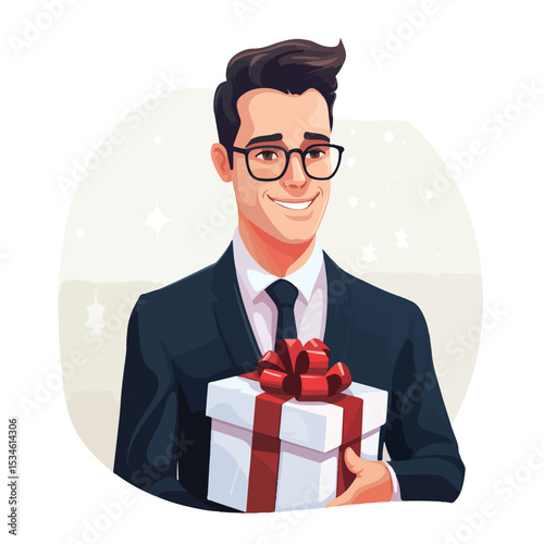 Professional Avatar of a Man in Glasses and Suit Holding Documents for Business Purposes