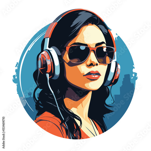 Professional Female Operator in Headphones Design Vector Illustration for Customer Service Support