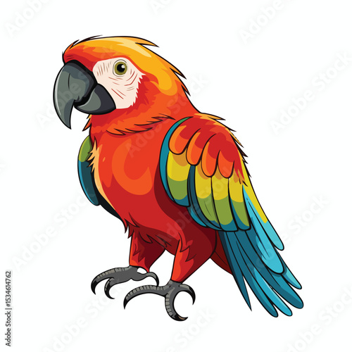 Colorful Exotic Parrot Bird Cartoon Illustration Isolated on White Background