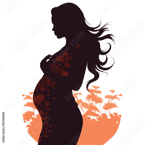 Professional Vector Illustration of Silhouette of Pregnant Woman for Design Projects