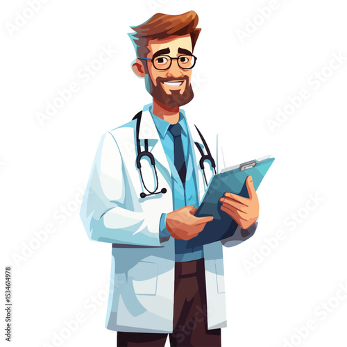 Experienced Doctor Holding Medical Prescriptions Character Illustration for Healthcare Concepts