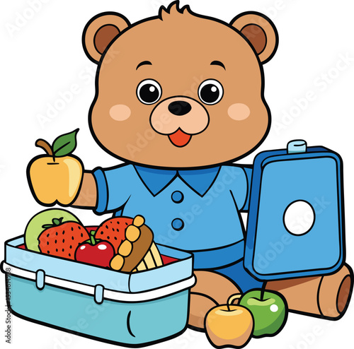 Adorable Bear's Healthy Lunchbox Fruits, Fun, and School