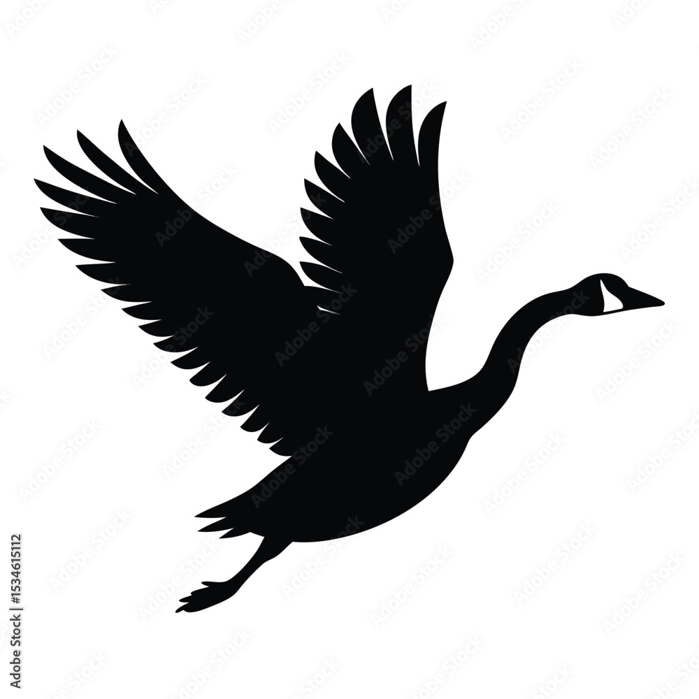 Fototapeta premium Goose bird silhouette vector black and white illustration on a white background