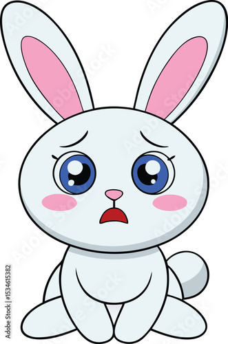 Bunny with big glossy eyes brimming with tears which are starting to spill over and stream down