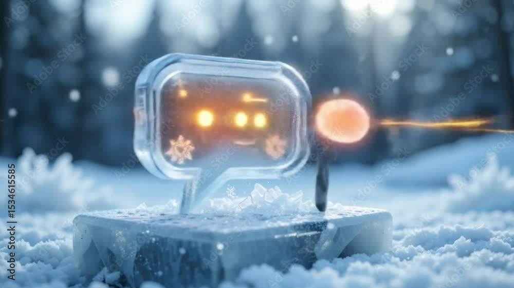 A frozen chat bubble icon with a simple robot face
