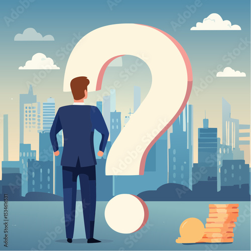Ask questions, FAQ, problem or curiosity, doubt and confusion to be answer, challenge and uncertainty, unknown information or solution concept, contemplation businessman thinking with question mark