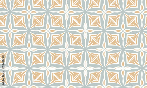 Modern geometric tile pattern. Seamless abstract star and diamond background in blue and gold. Vector graphic for wallpaper or floor