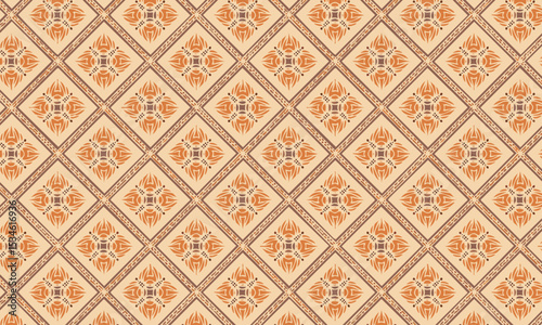 Ethnic Diamond Tile Pattern in Warm Orange Tones. Seamless southwestern inspired vector background