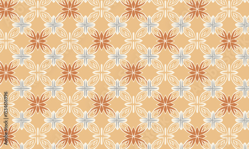 Abstract Geometric Fan Flower Pattern with 3D Effect. Seamless modern vector background in neutral tones