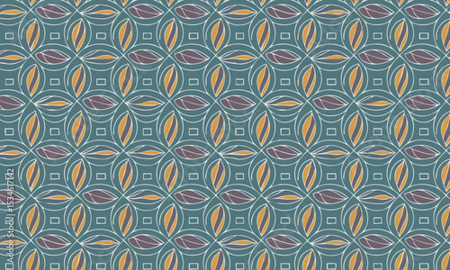 Textured Abstract Geometric Grid Pattern. Seamless organic vector background in teal and ochre