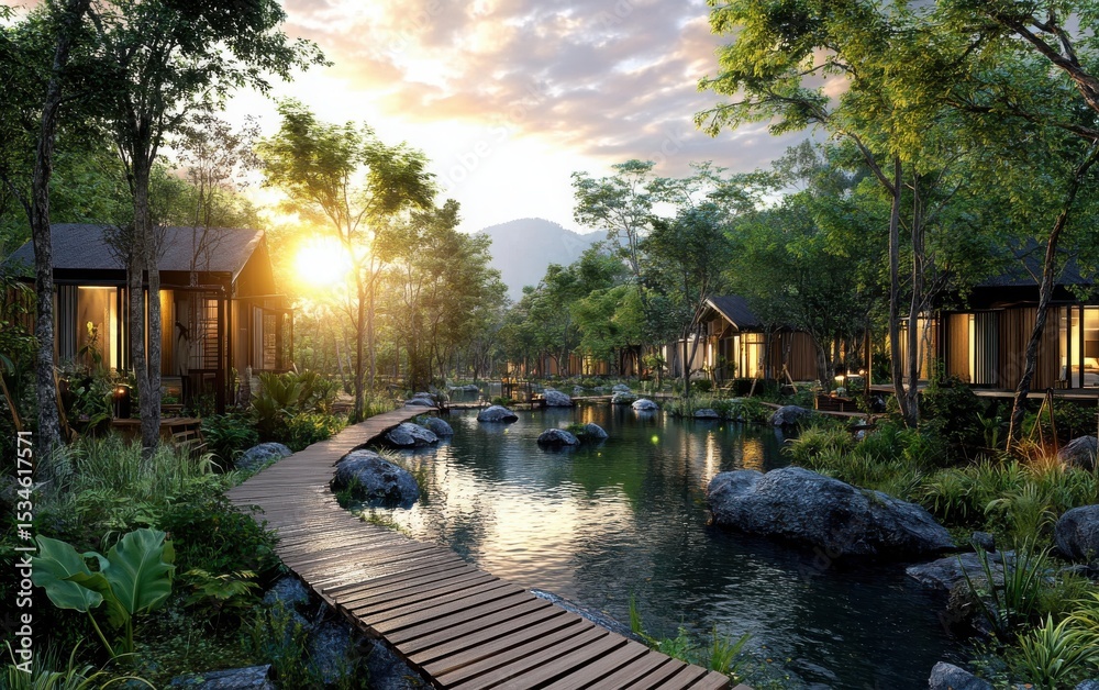 Fototapeta premium A realistic scene focused on eco friendly tourism and nature trails captured with natural lighting and depth.