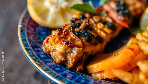 Flavorful and vibrant Caribbean dishes, close-up. isolated with white highlights