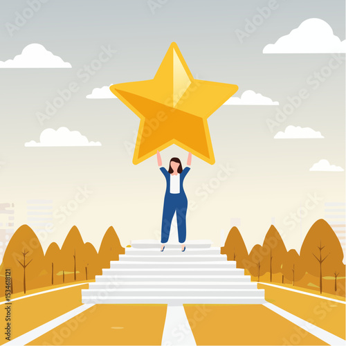 Star employee, success leader or confidence, high performance staff or achievement, evaluation or award winning, quality concept, confidence businessman with excellent golden sta