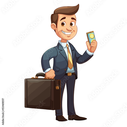 Professional Cartoon Vector Illustration of a Businessman Banker in Isometric Style