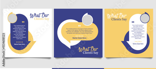 Creative Testimonial Editable Vector template, Empty speech bubbles, What our Clients Say, Quote, Review, Feedback, Infographic Template, Label, text box layout design, recommendation note, rate us