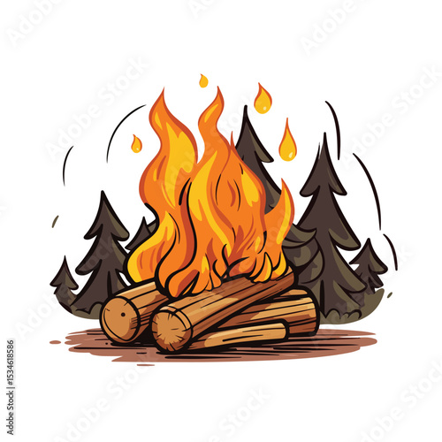 Professional Camp Fire Flame Vector Illustration for Graphic Design Projects