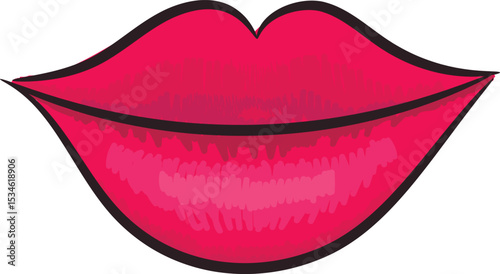 Hand drawn plump lips in modest smile