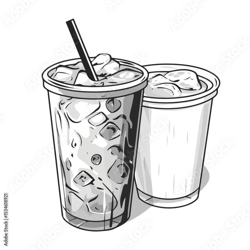 Professional Composition of Cold Sweet Coffee and Hot Plastic Cup in Black Background