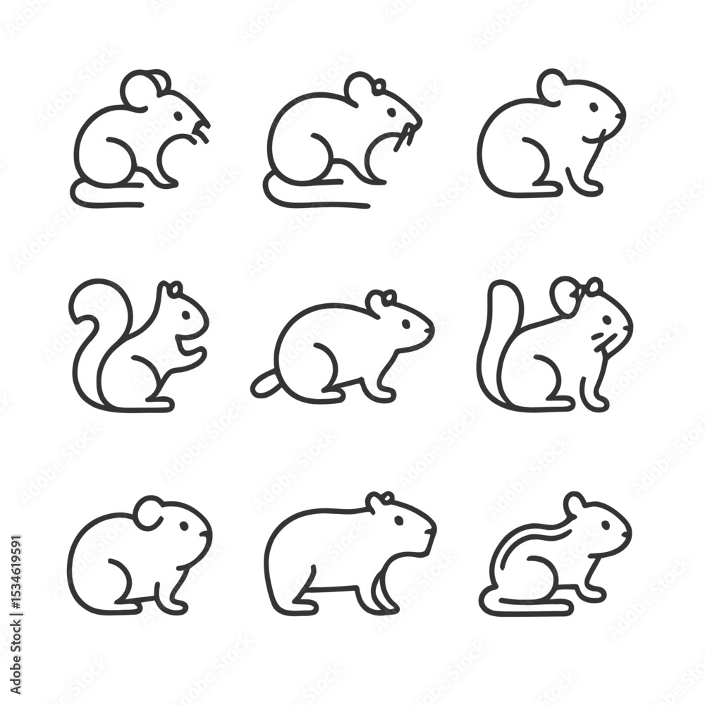 Obraz premium Rodent Line Icons