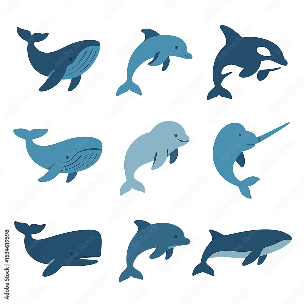 Fototapeta premium Cetacean Vector Icons