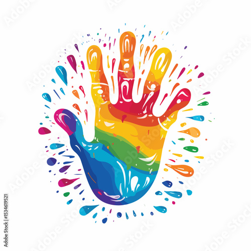 Inclusive Down Syndrome Handprint Painting Vector Illustration Isolated