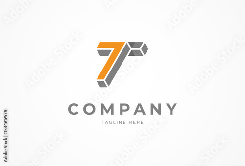 Free Download Letter T7 Logo, 3D Letter T with number seven combination, vector illustration - GFXLoad