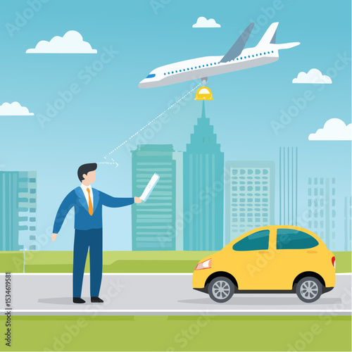 Outsourcing hiring outside worker to perform service, pass or transfer work to other team, remote work or telework concept, businessman boss pass or relay baton to outsource team to work remotel