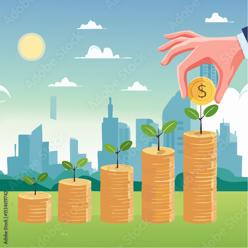 Investment growth, investing for financial independent or financial freedom, mutual fund or growth stock, saving or earning profit concept, businessman hand put money coin on growing money seedlin