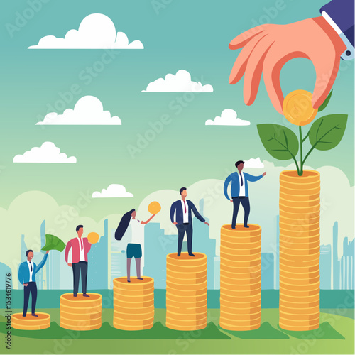 Investment growth, investing for financial independent or financial freedom, mutual fund or growth stock, saving or earning profit concept, businessman hand put money coin on growing money seedlin