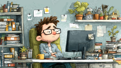 Bored office worker daydreaming during a tedious afternoon at the desk