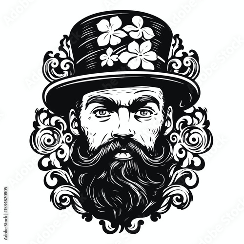 Professional Irish Man Face Vector Illustration in Black and White for Creative Projects