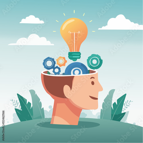 Learn new skills, knowledge or ability to work achieve success, new idea, training or study new skills, upskill or smart thinking, human head brain with skills symbol, creativity, time managemen