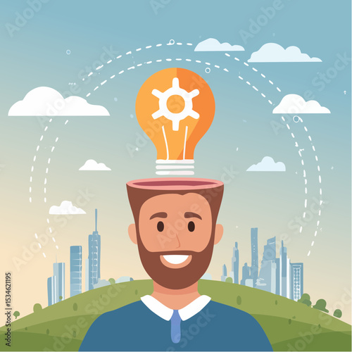 Learn new skills, knowledge or ability to work achieve success, new idea, training or study new skills, upskill or smart thinking, human head brain with skills symbol, creativity, time managemen