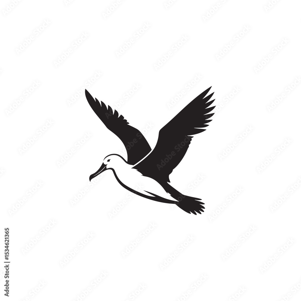 Obraz premium Graceful Albatross Silhouette in Flight – Elegant Seabird Vector Art Depicting Ocean Majesty with Bold Black Lines, Minimal Design, Marine Wildlife Symbol in Timeless Soaring Pose 