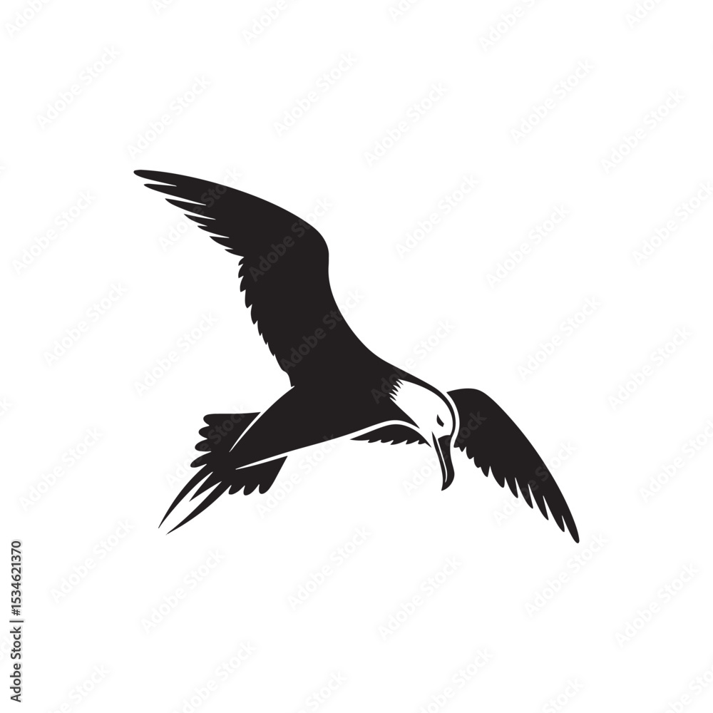 Obraz premium Graceful Albatross Silhouette in Flight – Elegant Seabird Vector Art Depicting Ocean Majesty with Bold Black Lines, Minimal Design, Marine Wildlife Symbol in Timeless Soaring Pose
