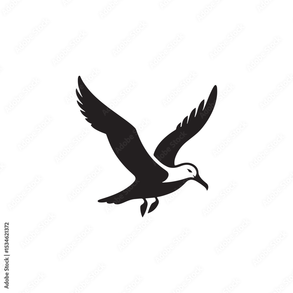 Obraz premium Graceful Albatross Silhouette in Flight – Elegant Seabird Vector Art Depicting Ocean Majesty with Bold Black Lines, Minimal Design, Marine Wildlife Symbol in Timeless Soaring Pose 
