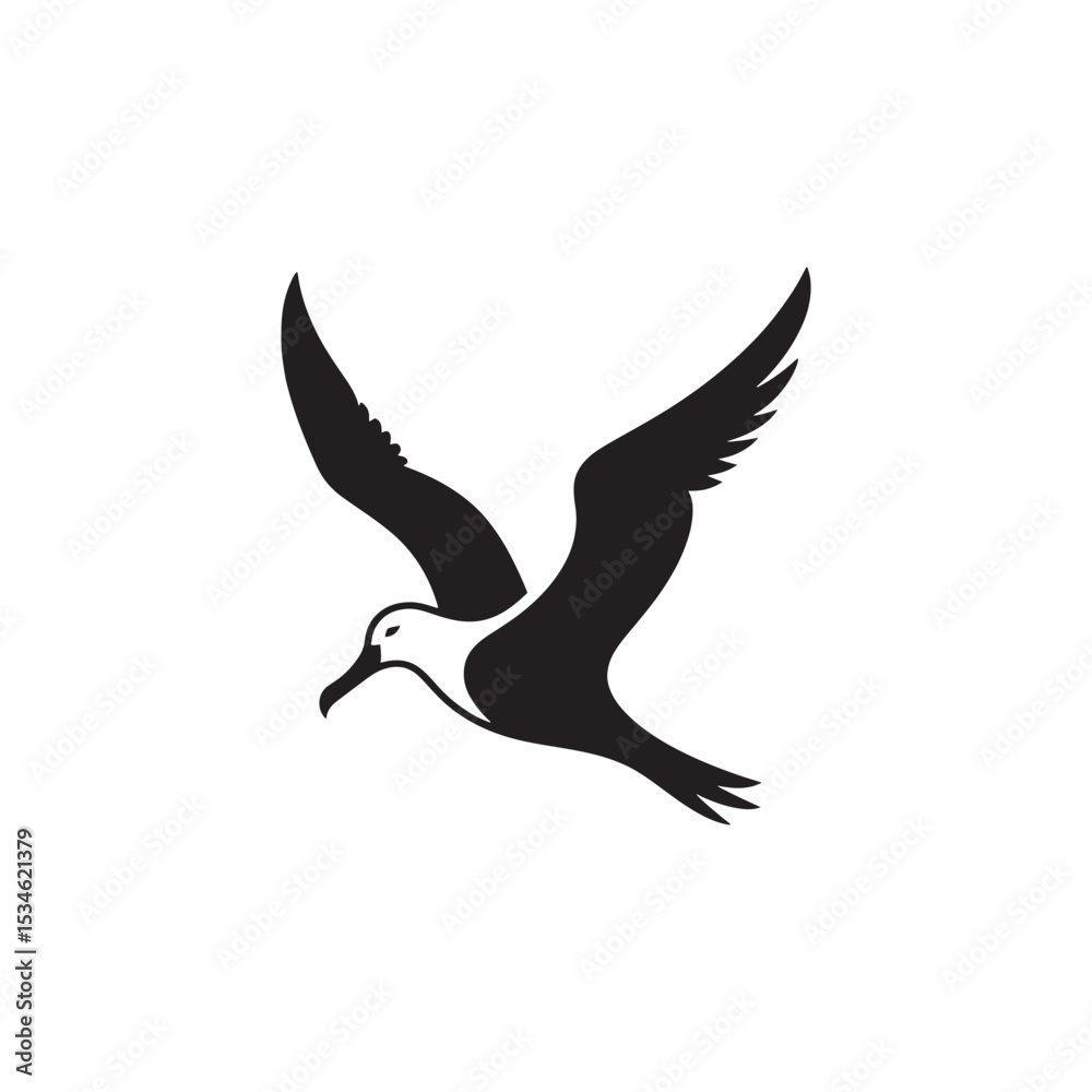 Fototapeta premium Graceful Albatross Silhouette in Flight – Elegant Seabird Vector Art Depicting Ocean Majesty with Bold Black Lines, Minimal Design, Marine Wildlife Symbol in Timeless Soaring Pose 