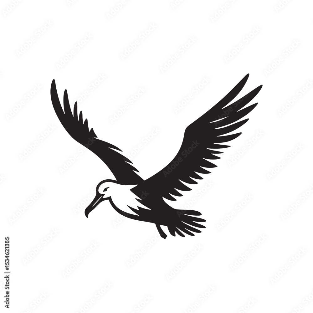 Obraz premium Graceful Albatross Silhouette in Flight – Elegant Seabird Vector Art Depicting Ocean Majesty with Bold Black Lines, Minimal Design, Marine Wildlife Symbol in Timeless Soaring Pose 