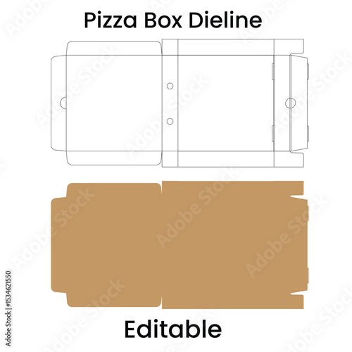 pizza box dieline, dieline, box dieline, editable dieline, editable pizza box template, pizza packaging dieline, die cut pizza box layout, printable pizza box dieline, custom pizza box design