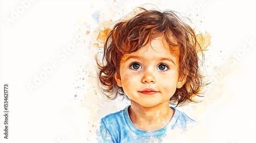Realistic Portrait of a Child in Watercolor Style Vector Illustration