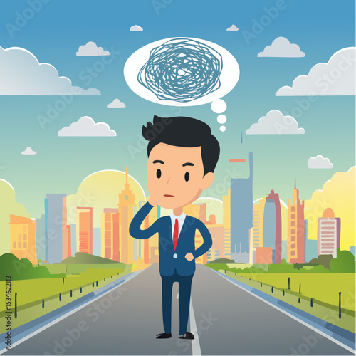 Overthinking, too much worried, stress or anxiety, self doubt, fear or indecision, obsession thoughts, mental exhaustion or negative emotional, overload concept, businessman overthinking mess hea